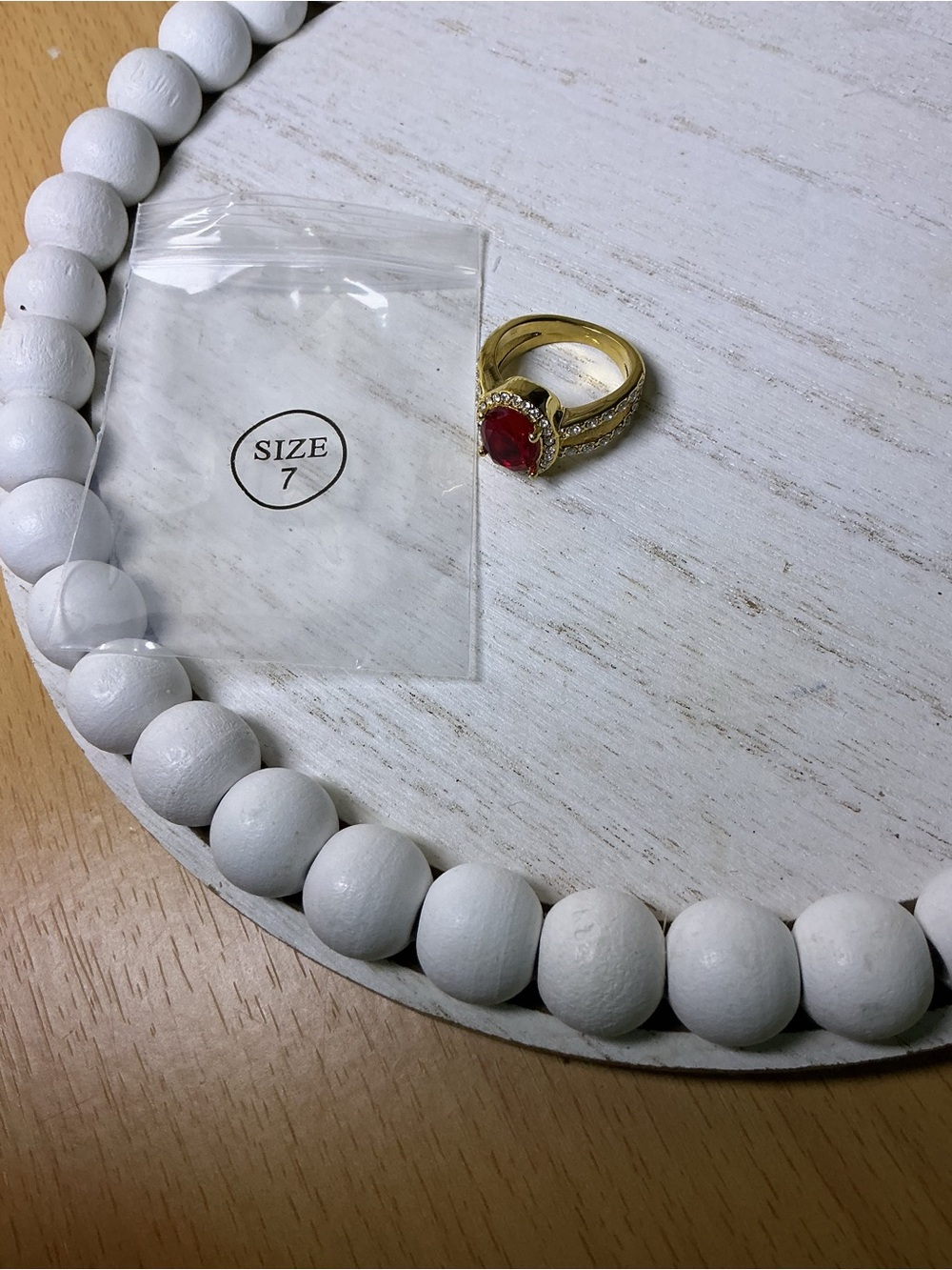 Gold-Tone Ring with Red Center Stone - Women's Fashion Jewelry